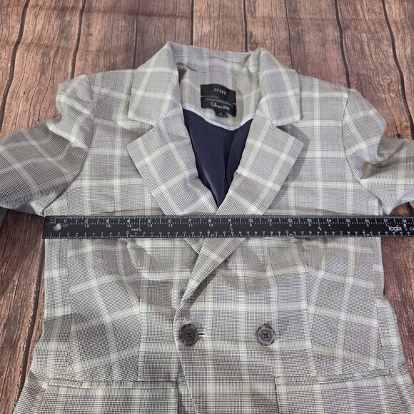 J.Crew Blazer Women 2 Gray Devon Plaid Tollegno 1900 Italian Stretch Wool Blend - Picture 2 of 12